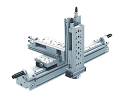 Metal linear guide rail and carriage assembly with cross-shaped structure for precise motion in machinery.