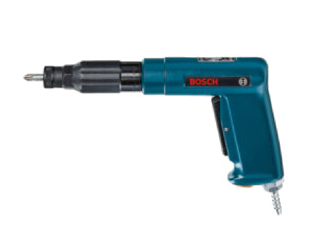 Bosch cordless drill shown in profile with blue body and black chuck.