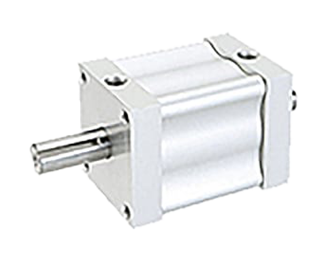 Small silver DC motor with a protruding shaft and mounting flanges on the sides.